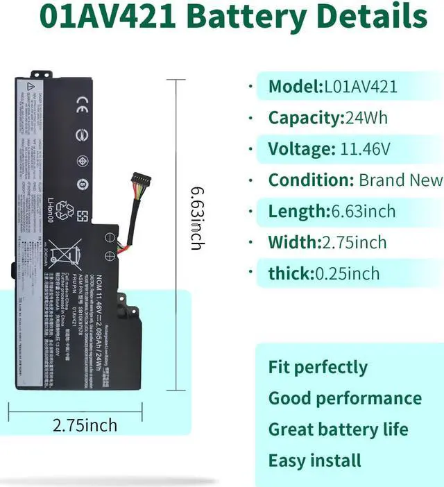 Alt view image 2 of 5 - 01AV421 T480 T480 T580 Internal Battery Replacement for Lenovo ThinkPad T470 T480 T580 A475 A485 TP25 Series Notebook, for Lenovo Laptop Thinkpad Battery 01AV419 01AV489 01AV420 SB10K97577 SB10K97578