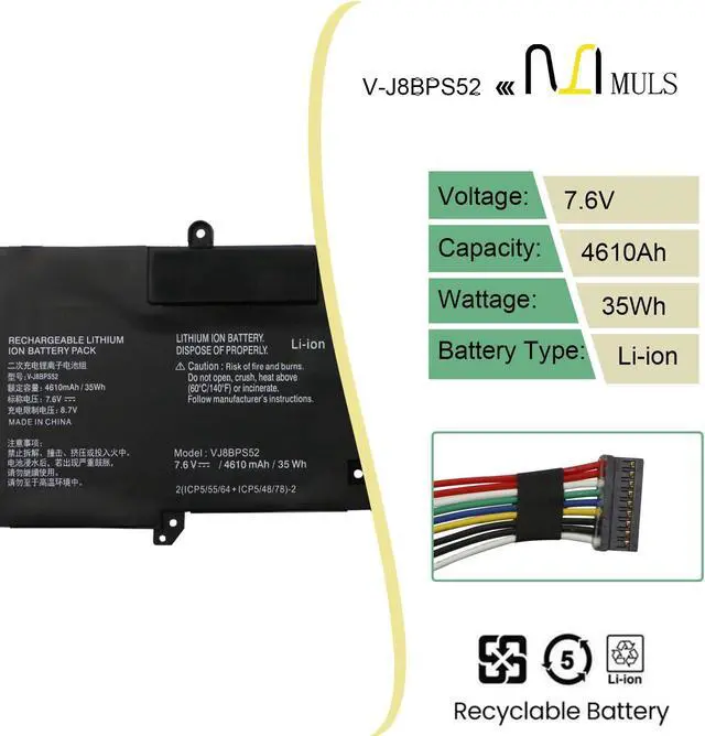 Alt view image 2 of 5 - MULS VJ8BPS52 35Wh Laptop Battery for Sony VAIO S11 S13 SX14 Notebook VJS112C0111B VJS112C0411T VJS112C0711B VJS112C1011B VJ-S13-1X0111B VJS131C0111B VJS132C0411B VJS141C0111R 4610mAh