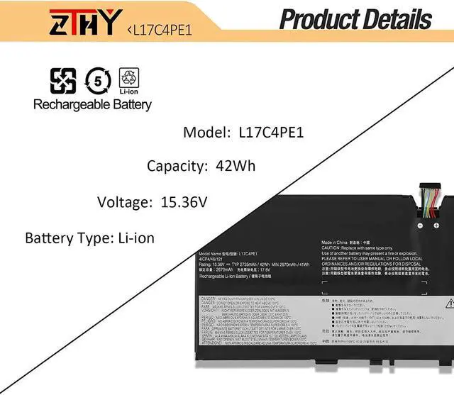 Alt view image 3 of 5 - ZTHY L17C4PE1 L17M4PE1 Laptop Battery Compatible with Lenovo Ideapad 730S-13IWL 81JB Yoga S730-13IWL 81J0 S730-13IML 81U4 Series 5B10R32748 5B10R32749 5B10W67276 5B10W67274 15.36V 42Wh 2735mAh