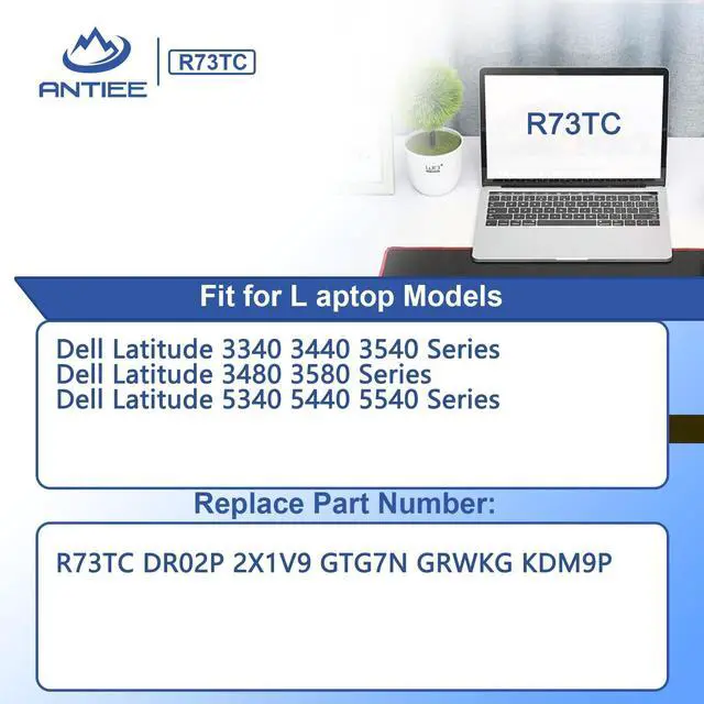 Alt view image 3 of 5 - ANTIEE R73TC DR02P Laptop Battery Replacement for Dell Latitude 3340 3440 3480 3540 3580 5340 5440 5540 Series Notebook 2X1V9 GTG7N GRWKG KDM9P with Installation Tools 11.4V 54Wh 4623mAh