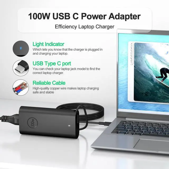 Alt view image 2 of 5 - Replacement for 100W Dell Laptop Charger, USB C Type C Gan for Dell Precision 3580 3580 3580 3581 5680, Latitude 7640 7640 7340 5440 5540 9440 5340, Inspiron 14 16 5000 7000 5430 7430 7440 5630