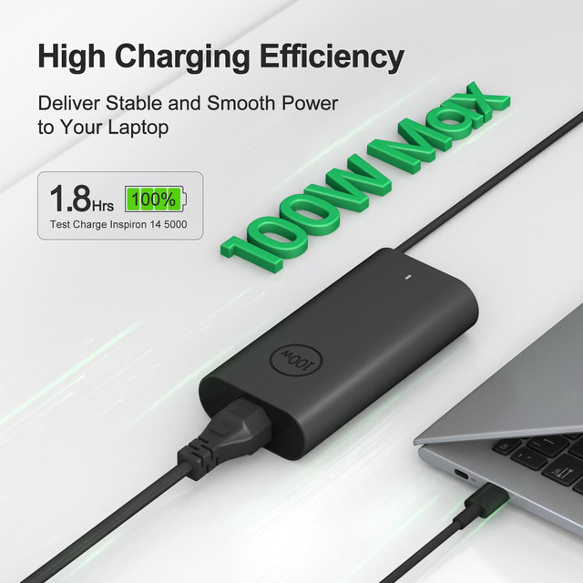 100W USB-C Laptop Charger For Dell Latitude, Inspiron, Precision - Slim Power Adapter Replacement