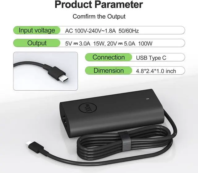 Alt view image 4 of 5 - Replacement for 100W Dell Laptop Charger, USB C Type C Gan for Dell Precision 3580 3580 3580 3581 5680, Latitude 7640 7640 7340 5440 5540 9440 5340, Inspiron 14 16 5000 7000 5430 7430 7440 5630
