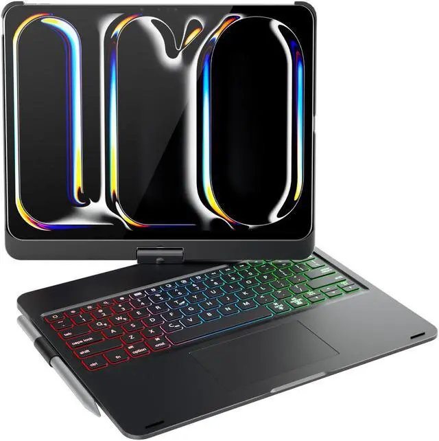 Main image of doqo iPad Pro 13 inch Case with Keyboard (M4, 2024),Keyboard case for iPad Pro 13 2024 with Multi-Touch Trackpad, 7 Colors Backlight & 360degRotatable,Thin&Light for iPad Pro 13 M4 Black