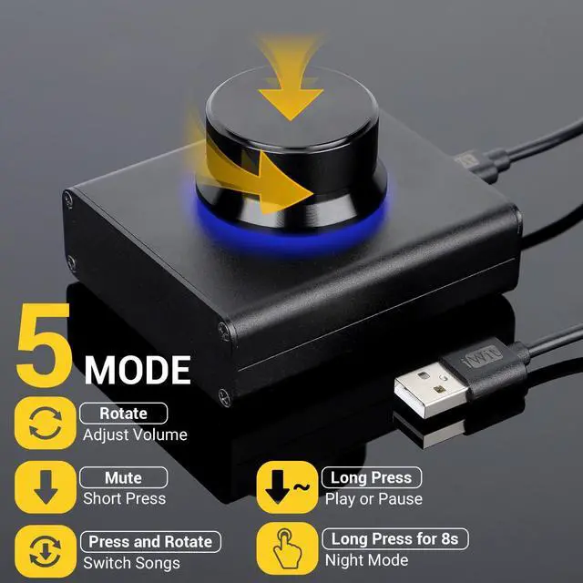 Alt view image 3 of 5 - DROK USB Volume Knob, Big PC Computer Speaker Audio External USB Volume Control Knob with 1-Key Mute Function Support Win7 8 10 XP Mac Vista Android, Black