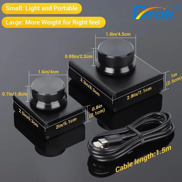 Alt view image 5 of 5 - DROK USB Volume Knob, Big PC Computer Speaker Audio External USB Volume Control Knob with 1-Key Mute Function Support Win7 8 10 XP Mac Vista Android, Black