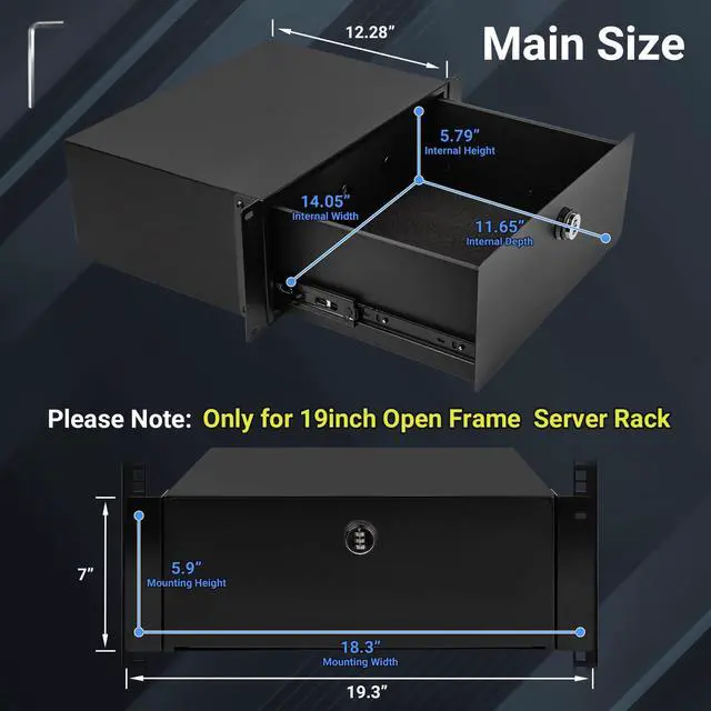 Alt view image 2 of 5 - Eastrexon 4U Rack Drawer, Server Rack Mount Drawer w/Combination Lock, Foam Pad and Smooth Rails, Powder Coated, Suitable for Most 19" Server/AV/DJ/Network Equipment Racks, Enclosures and Cabinets