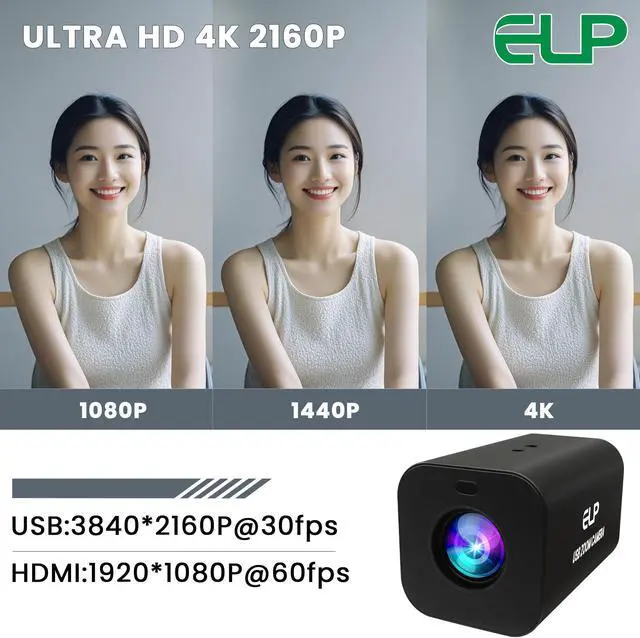 Alt view image 5 of 5 - ELP 12X Zoom 4K 30fps USB Camera 1080P 60fps HDMI USB Webcam Autofocus Manual Zoom Infrared Remote Control PC Camera H.265 H.264 High Speed Web Camera for Church Streaming Video Conference (12X Zoom)