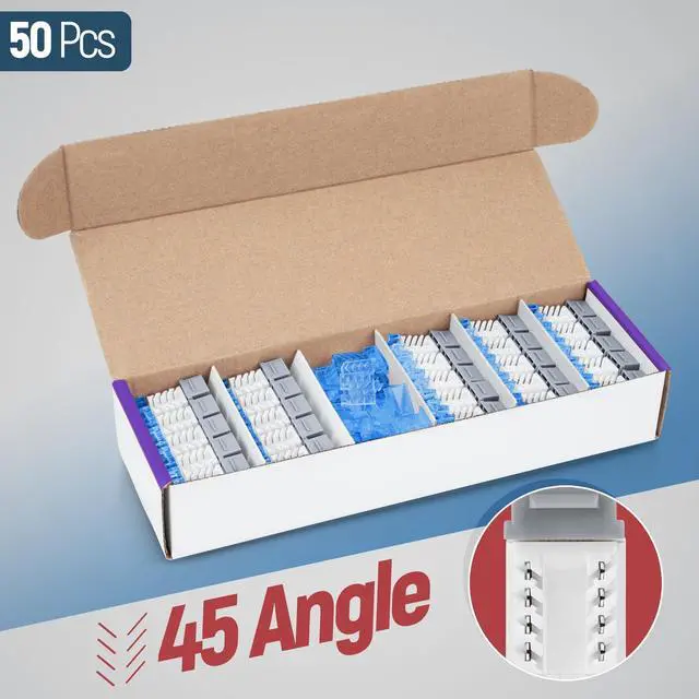 Alt view image 2 of 5 - Everest 45deg Angled CAT5e Keystone Jack in Grey - Slim Profile, UTP RJ45 Female Ethernet Connector - Compatible with 45deg Angled Speed Termination Tool - 45Term - 50-Pack