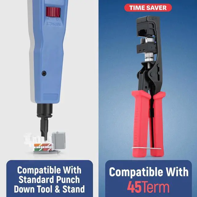 Alt view image 5 of 5 - Everest 45deg Angled CAT5e Keystone Jack in Grey - Slim Profile, UTP RJ45 Female Ethernet Connector - Compatible with 45deg Angled Speed Termination Tool - 45Term - 50-Pack