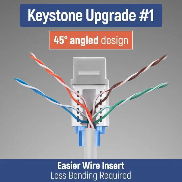 Alt view image 3 of 5 - Everest 45deg Angled CAT5e Keystone Jack in Grey - Slim Profile, UTP RJ45 Female Ethernet Connector - Compatible with 45deg Angled Speed Termination Tool - 45Term - 50-Pack