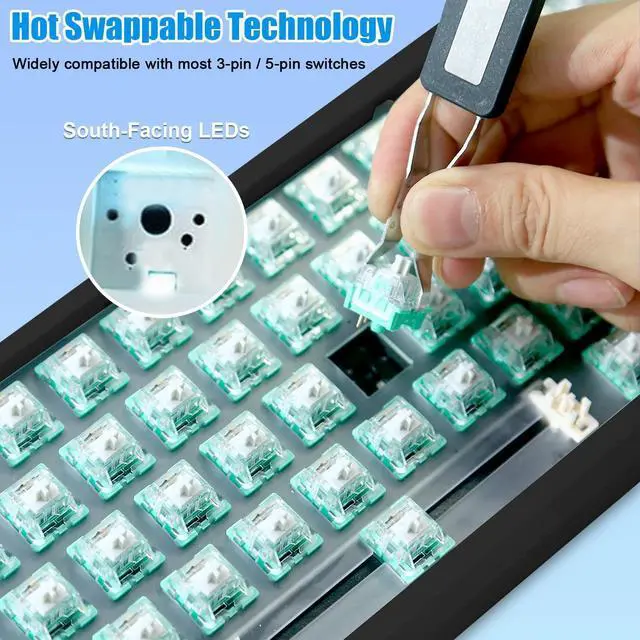 Alt view image 4 of 5 - FKZ GMK61 60% Keyboard Kit,Hot Swappable PCB Custom RGB Gaming Keyboard Tri-Mode BT5.0/2.4Ghz/USB-C Wired Barebones Keyboard Gasket Mount 61 Keys Programmable Mechanical Keyboard DIY Kit (Black)