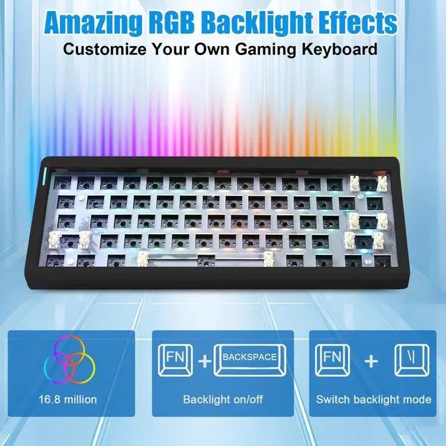 Alt view image 5 of 5 - FKZ GMK61 60% Keyboard Kit,Hot Swappable PCB Custom RGB Gaming Keyboard Tri-Mode BT5.0/2.4Ghz/USB-C Wired Barebones Keyboard Gasket Mount 61 Keys Programmable Mechanical Keyboard DIY Kit (Black)