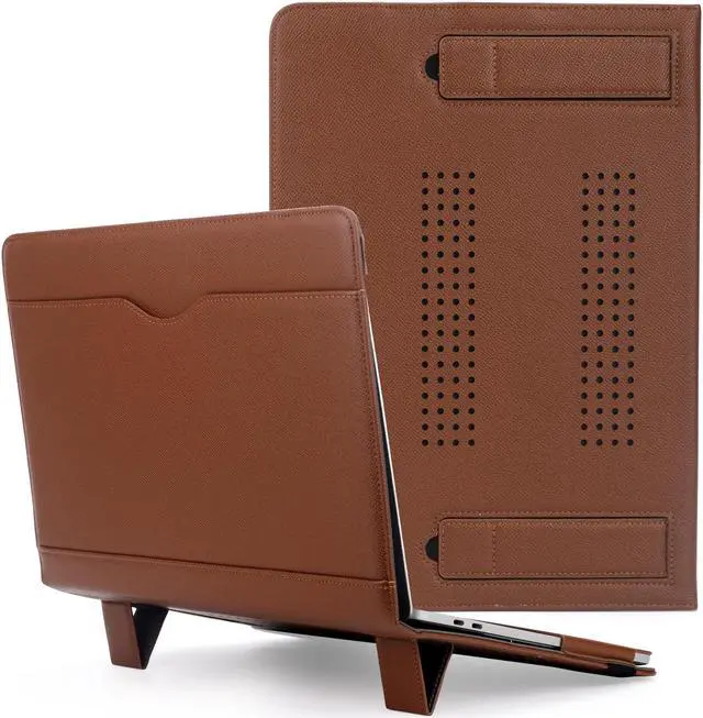 Alt view image 3 of 5 - Compatible with Pro Case 13 Inch,PU Leather Case Fits for Model M2 M1, 2024 2023, 2022-2016 A2338 A2289 A2251 A2159 A1989 A1708 A1706, with Kickstand Vents Pocket and Pen Holder