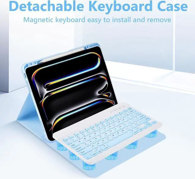 Alt view image 3 of 5 - FUWANG Keyboard Case for iPad Pro 13 Inch (M4) 2024, Magnetic Detachable for iPad Pro 13 inch Case 2024 with Keyboard - Wireless Color Keys Keyboard Case for iPad Pro 13 inch with Pencil Holder, Blue
