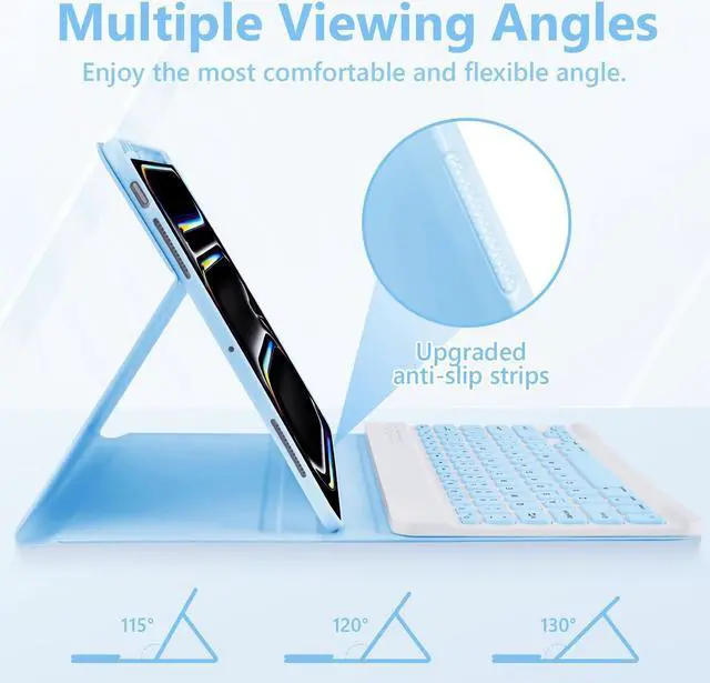 Alt view image 4 of 5 - FUWANG Keyboard Case for iPad Pro 13 Inch (M4) 2024, Magnetic Detachable for iPad Pro 13 inch Case 2024 with Keyboard - Wireless Color Keys Keyboard Case for iPad Pro 13 inch with Pencil Holder, Blue