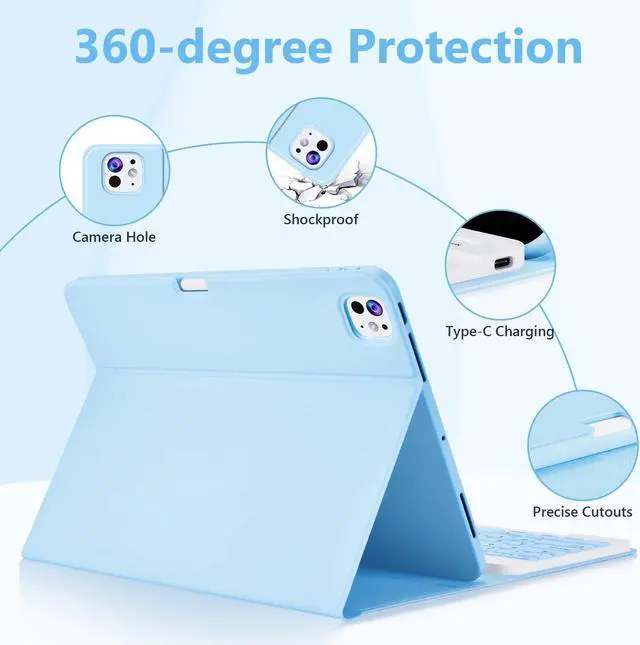 Alt view image 5 of 5 - FUWANG Keyboard Case for iPad Pro 13 Inch (M4) 2024, Magnetic Detachable for iPad Pro 13 inch Case 2024 with Keyboard - Wireless Color Keys Keyboard Case for iPad Pro 13 inch with Pencil Holder, Blue