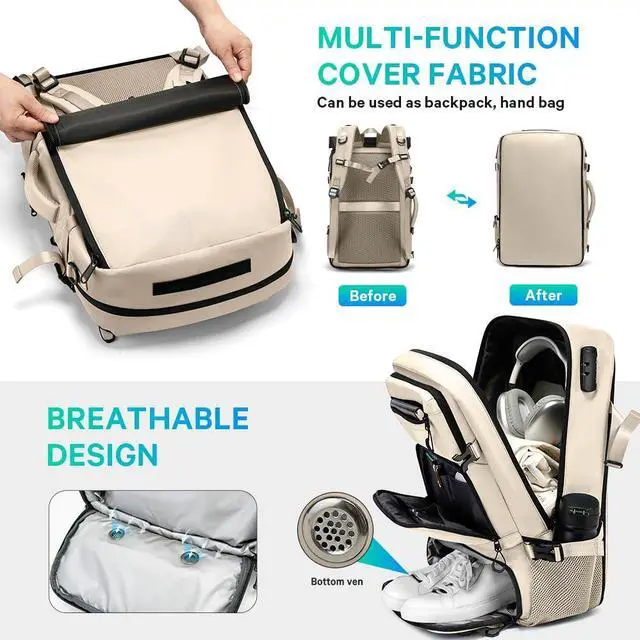 Alt view image 4 of 5 - FUTURE AESTHEICS Travel backpack Carry-on Travel Backpack For Women Men Flight Approved Business Weekender Overnight Waterproof Daypack (off-white)