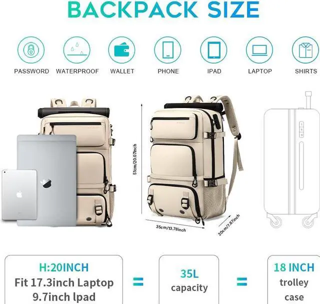 Alt view image 5 of 5 - FUTURE AESTHEICS Travel backpack Carry-on Travel Backpack For Women Men Flight Approved Business Weekender Overnight Waterproof Daypack (off-white)