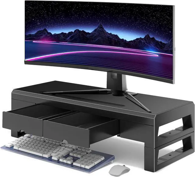 Main image of Computer monitor stand with 2 drawer ,Laptop Desk Shelf & Monitor Riser 21.6 inches long desk riser Monitors/PC/Laptop/Computer Space Saver Organizer ,Heavy Duty Gift Gaming Studio Offic (Basic Versio