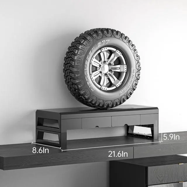 Alt view image 3 of 5 - Computer monitor stand with 2 drawer ,Laptop Desk Shelf & Monitor Riser 21.6 inches long desk riser Monitors/PC/Laptop/Computer Space Saver Organizer ,Heavy Duty Gift Gaming Studio Offic (Basic Versio