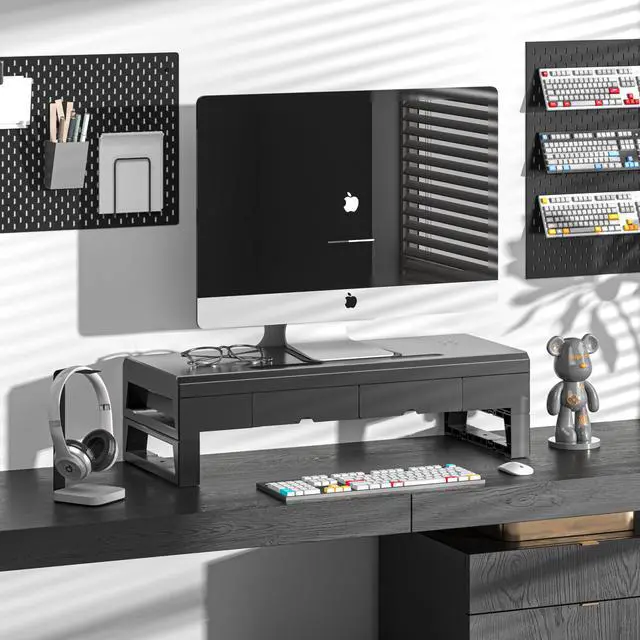 Alt view image 2 of 5 - Computer monitor stand with 2 drawer ,Laptop Desk Shelf & Monitor Riser 21.6 inches long desk riser Monitors/PC/Laptop/Computer Space Saver Organizer ,Heavy Duty Gift Gaming Studio Offic (Basic Versio