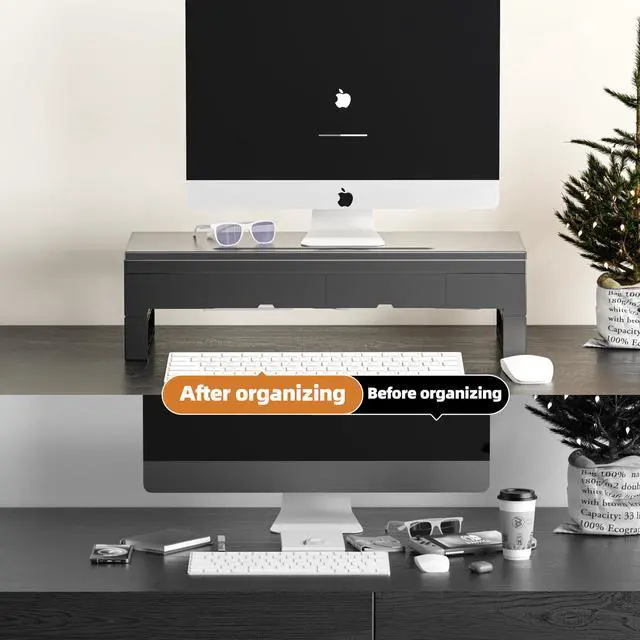 Alt view image 4 of 5 - Computer monitor stand with 2 drawer ,Laptop Desk Shelf & Monitor Riser 21.6 inches long desk riser Monitors/PC/Laptop/Computer Space Saver Organizer ,Heavy Duty Gift Gaming Studio Offic (Basic Versio