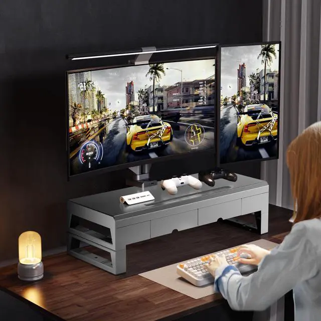 Alt view image 5 of 5 - Computer monitor stand with 2 drawer ,Laptop Desk Shelf & Monitor Riser 21.6 inches long desk riser Monitors/PC/Laptop/Computer Space Saver Organizer ,Heavy Duty Gift Gaming Studio Offic (Basic Versio