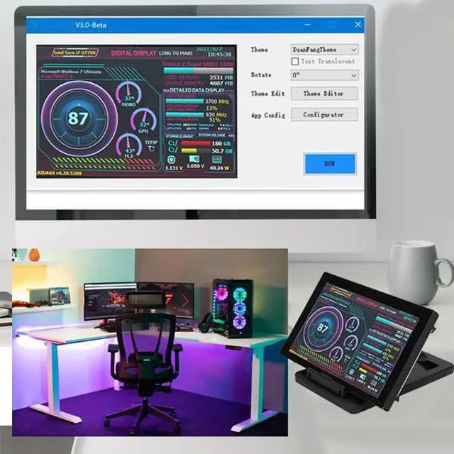Alt view image 4 of 5 - GOWENIC 5in Computer Temp Monitor, AIDA64 PC CPU Data Monitor, PC Sensor Panel Display, USB Mini Screen, PC Temperature Display for PC ARGB Computer Case Secondary Screen