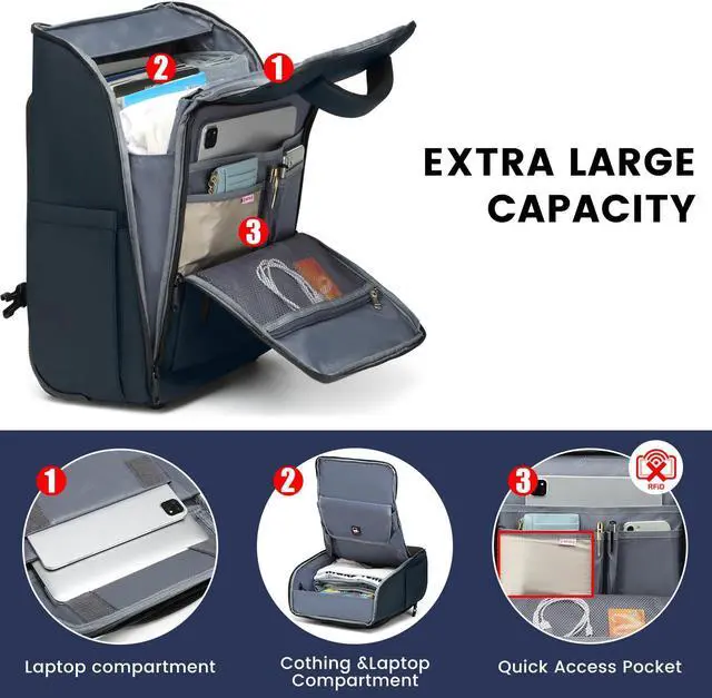 Alt view image 2 of 5 - GOTECH Rolling Backpack, Waterproof Backpack with Wheels for Business Commuter, Carry on Backpack with Laptop Compartment, Fit 15.6 Inch Laptop, Wheeled Backpack for Adults