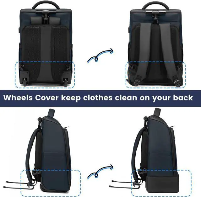 Alt view image 5 of 5 - GOTECH Rolling Backpack, Waterproof Backpack with Wheels for Business Commuter, Carry on Backpack with Laptop Compartment, Fit 15.6 Inch Laptop, Wheeled Backpack for Adults