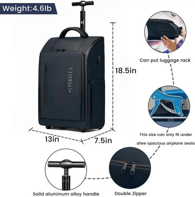 Alt view image 4 of 5 - GOTECH Rolling Backpack, Waterproof Backpack with Wheels for Business Commuter, Carry on Backpack with Laptop Compartment, Fit 15.6 Inch Laptop, Wheeled Backpack for Adults