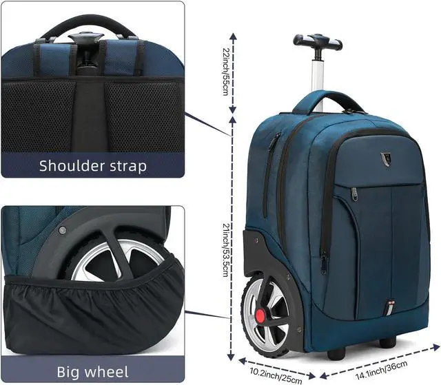 Alt view image 4 of 5 - GOTECH Rolling Backpack,Waterproof Backpack with Wheels for Business and Travel Commuter, Carry on Backpack with Laptop Compartment, Fit 17 Inch Laptop, Wheeled Backpack for Adults