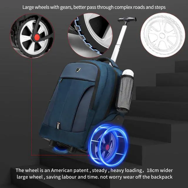 Alt view image 2 of 5 - GOTECH Rolling Backpack,Waterproof Backpack with Wheels for Business and Travel Commuter, Carry on Backpack with Laptop Compartment, Fit 17 Inch Laptop, Wheeled Backpack for Adults