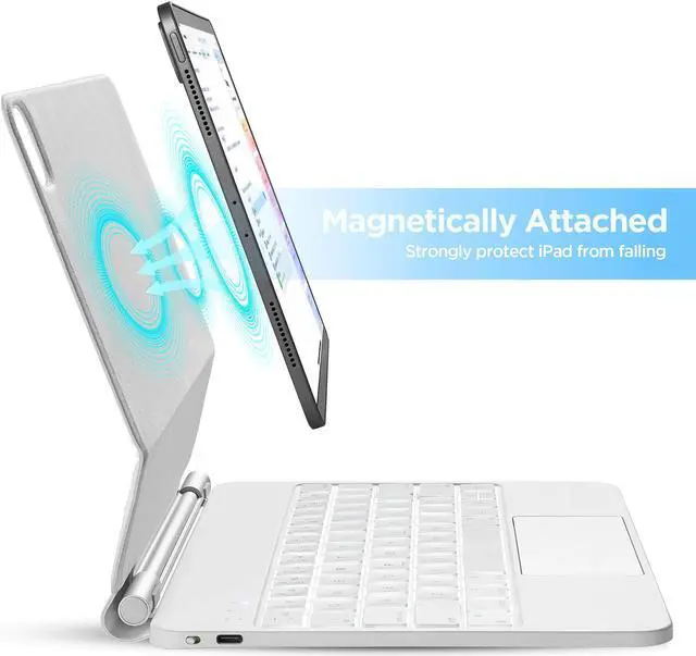 Alt view image 3 of 5 - Magic-Style Keyboard Case for 10.9 inch iPad Air (2022, 5th/4th Gen), iPad Pro 11 inch (2022, 4th/3rd/2nd/1st Gen) Multi Touch Trackpad, Detachable Magnetic, Wireless Bluetooth Keyboard (White)