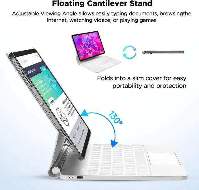 Alt view image 4 of 5 - Magic-Style Keyboard Case for 10.9 inch iPad Air (2022, 5th/4th Gen), iPad Pro 11 inch (2022, 4th/3rd/2nd/1st Gen) Multi Touch Trackpad, Detachable Magnetic, Wireless Bluetooth Keyboard (White)