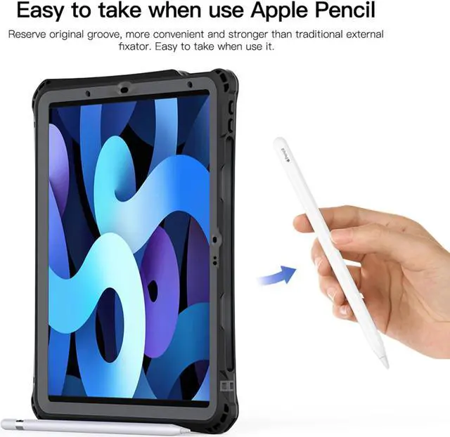 Alt view image 5 of 5 - Waterproof Case for iPad Air 11 Inch Case M3/M2 (2025/2024) with Screen Protector with Pencil Holder & Stand & Shoulder Strap & Handle, Full-Body Rugged Cover, Black