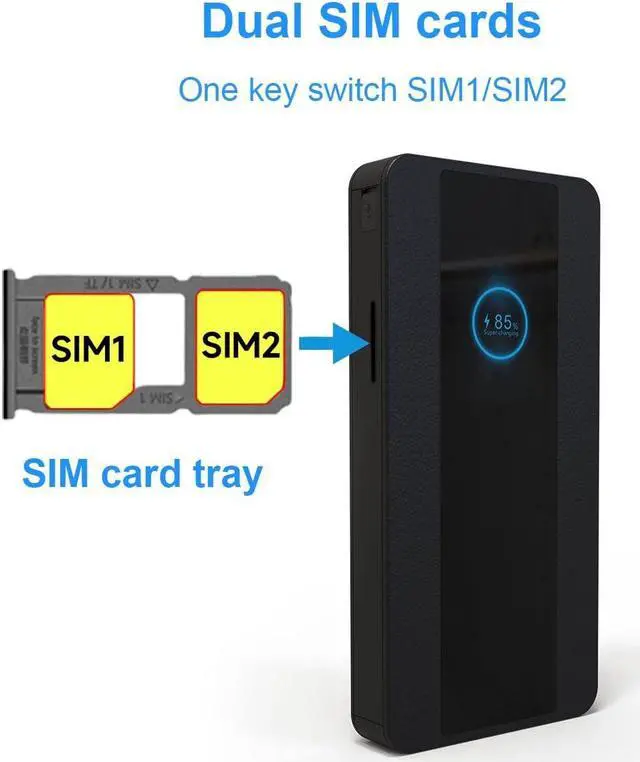 Alt view image 2 of 5 - HOSAYA Portable WiFi 4G Dual SIM Cards WiFi Router Color LCD Display 10 WiFi Users 8000mah Big Battery LTE Modem Pocket Hotspot SIM Slot x 2