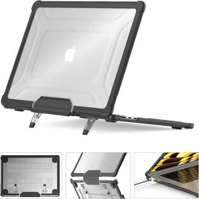 Main image of HXCASEAC Case Compatible with MacBook Air 15 inch Case 2024 2023, Anti-Scratching Protective Hard Cover with Foldable Stand for M3 M2 A3114 A2941 Case - Black