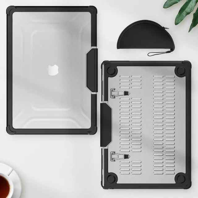 Alt view image 2 of 5 - HXCASEAC Case Compatible with MacBook Air 15 inch Case 2024 2023, Anti-Scratching Protective Hard Cover with Foldable Stand for M3 M2 A3114 A2941 Case - Black