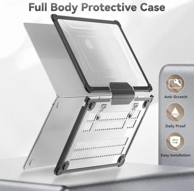 Alt view image 3 of 5 - HXCASEAC Case Compatible with MacBook Air 15 inch Case 2024 2023, Anti-Scratching Protective Hard Cover with Foldable Stand for M3 M2 A3114 A2941 Case - Black