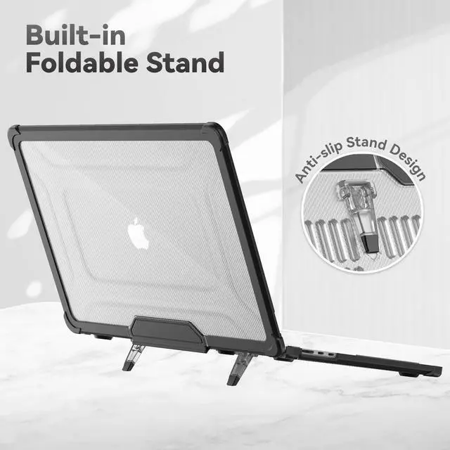 Alt view image 4 of 5 - HXCASEAC Case Compatible with MacBook Air 15 inch Case 2024 2023, Anti-Scratching Protective Hard Cover with Foldable Stand for M3 M2 A3114 A2941 Case - Black