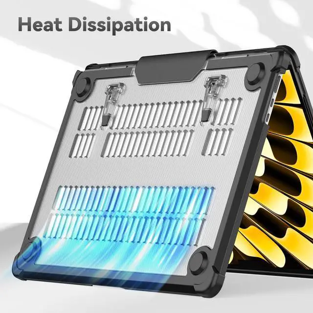 Alt view image 5 of 5 - HXCASEAC Case Compatible with MacBook Air 15 inch Case 2024 2023, Anti-Scratching Protective Hard Cover with Foldable Stand for M3 M2 A3114 A2941 Case - Black