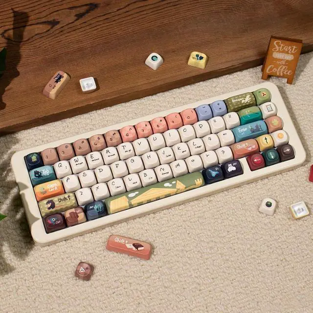 Alt view image 2 of 5 - PBT Keycaps, Retro Dye-Sublimation Keycaps, 150 Keys MOA Profile Keycaps Set, Cute Animal Keycap, Custom Round Keycaps for 60% 65% 70% 75% 100% MX Switches Mechanical Keyboards