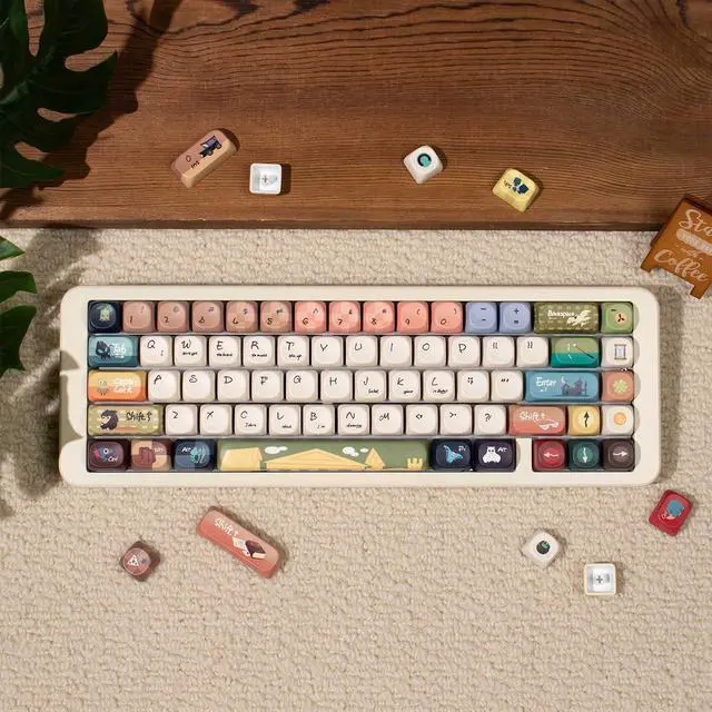 Alt view image 3 of 5 - PBT Keycaps, Retro Dye-Sublimation Keycaps, 150 Keys MOA Profile Keycaps Set, Cute Animal Keycap, Custom Round Keycaps for 60% 65% 70% 75% 100% MX Switches Mechanical Keyboards