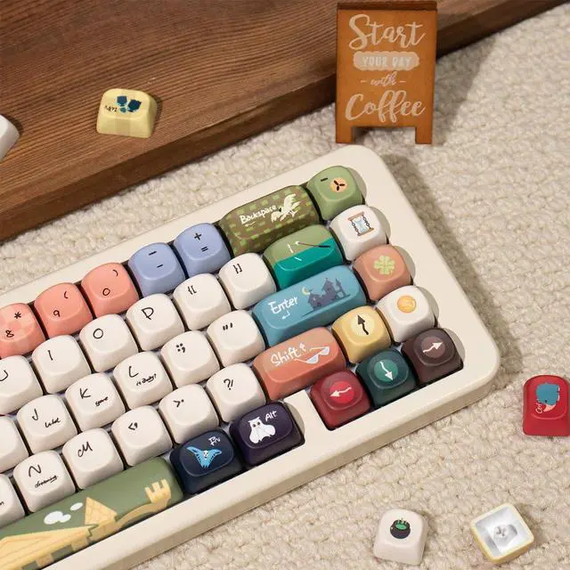 Alt view image 4 of 5 - PBT Keycaps, Retro Dye-Sublimation Keycaps, 150 Keys MOA Profile Keycaps Set, Cute Animal Keycap, Custom Round Keycaps for 60% 65% 70% 75% 100% MX Switches Mechanical Keyboards