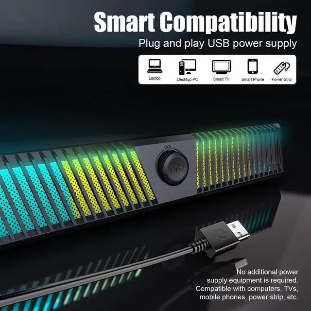 Alt view image 4 of 5 - Smalody Computer Speakers, USB Powered HiFi Stereo PC Speaker, Dynamic LED Gaming Computer Sound bar with Microphone, Bluetooth and USB Aux-in Connection PC Speakers for Desktop,Monitor,Gaming,Laptop