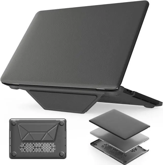 Main image of HXCASEAC Case Compatible with MacBook Pro 13 inch Case 2022 2020 with Foldable Stand, Anti-Scratching Protective Hard Shell Cover forA2338, A2289, A2251, A2159, A1989 PU Leather, Gray
