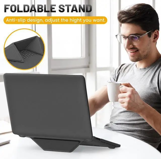 Alt view image 5 of 5 - HXCASEAC Case Compatible with MacBook Pro 13 inch Case 2022 2020 with Foldable Stand, Anti-Scratching Protective Hard Shell Cover forA2338, A2289, A2251, A2159, A1989 PU Leather, Gray