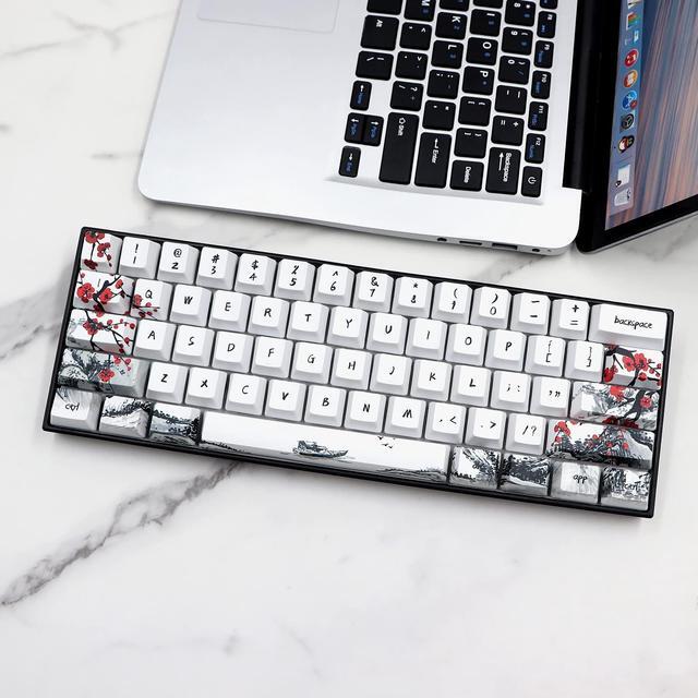 Alt view image 4 of 5 - JSJT Custom Keycap-Keycaps 60 Percent, Suitable for GK61/GK64/RK61/Anne/GH60 /ALT61 Mechanical Keyboards, 71 Key Set, OEM Profile PBT Keycaps with Keycap Puller (Plum Blossom Keycaps)
